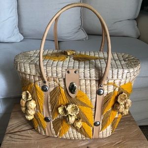 Vintage Embroidered Straw Bag